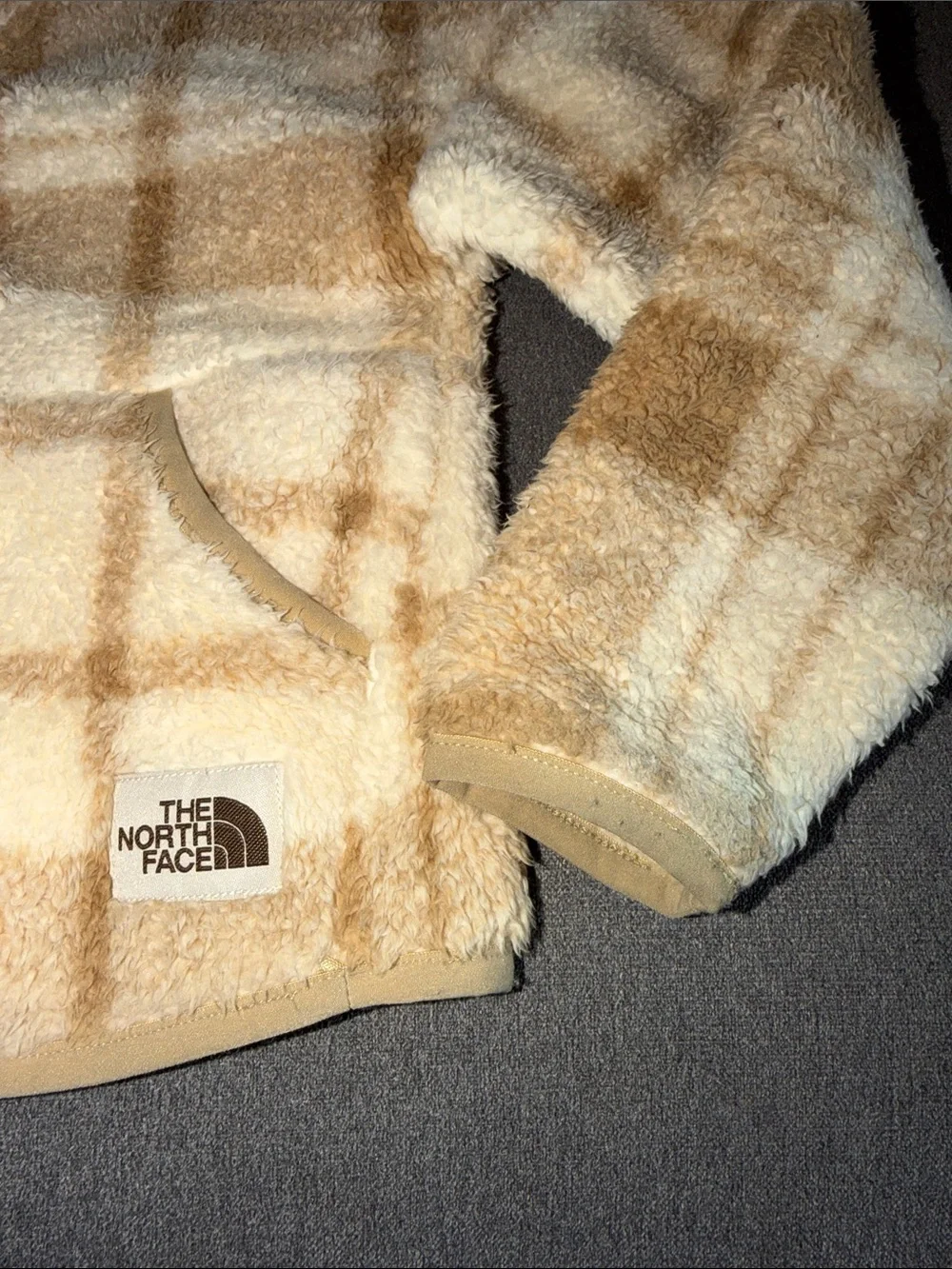 The North Face Kids Beige and Tan Plaid Fleece Jacket